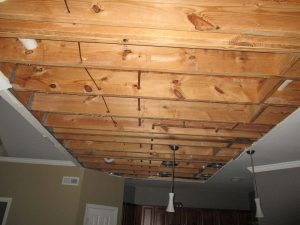 Burst pipe water damage in a ceiling