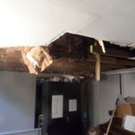 Second floor toilet tub supply line break