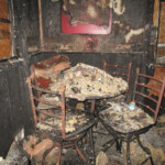 Smoke and fire damage inside a room